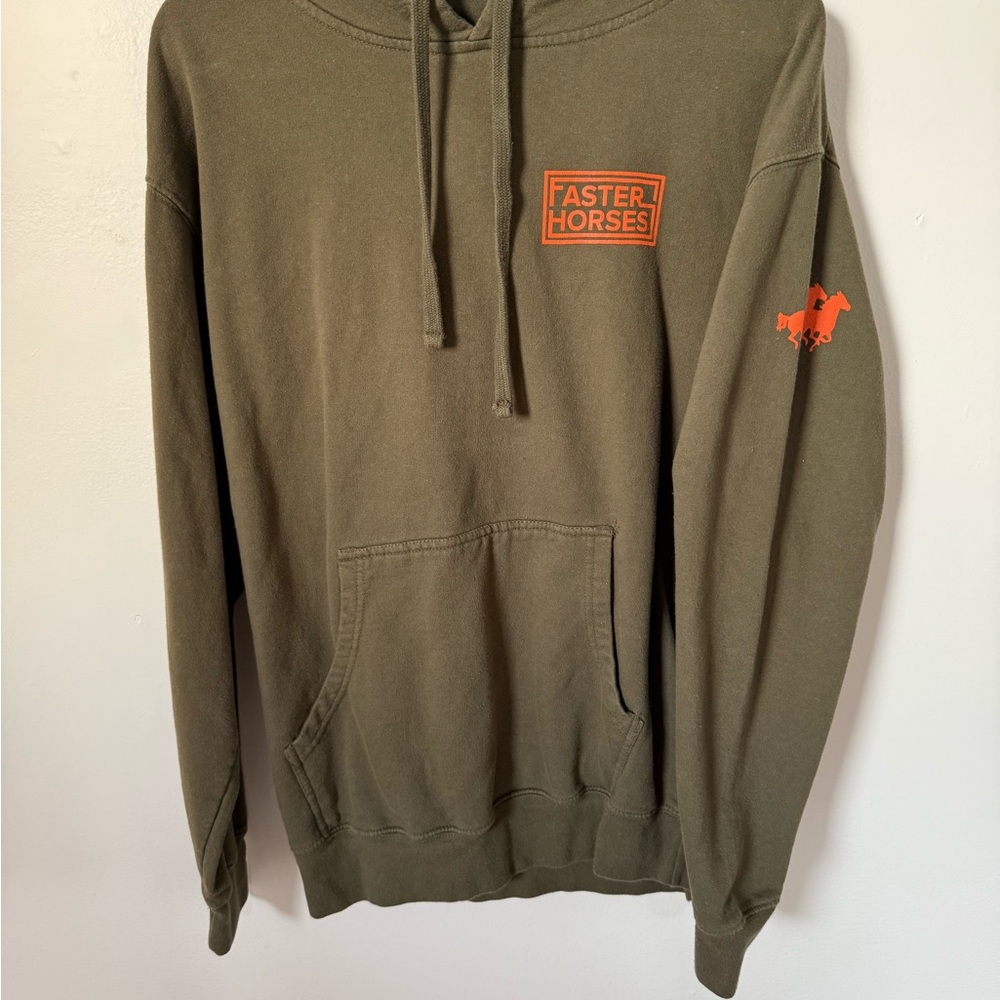 Olive Green Hoodie with Orange Writing